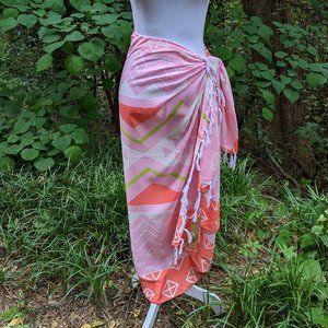 SOLEIL Pareo Wrap Swim Cover Up Sarong in Pink Geometric Print One Size New